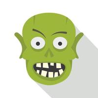 Green zombie head icon, flat style vector