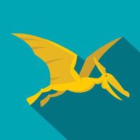 Yellow pterosaurs dinosaur icon, flat style vector