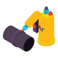 Welding work icon isometric vector. Manual welding torch argon gas cylinder icon vector