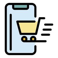 Fast smartphone shopping icon color outline vector