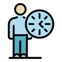 Man and round clock icon color outline vector