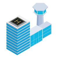 Airport building icon isometric vector. Terminal building and rooftop helipad vector