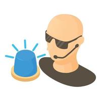 Security service icon isometric vector. Security guard and blue flashing beacon vector