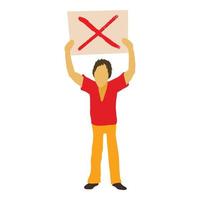 Man protest with sign icon, cartoon style vector