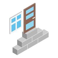 icono de componente de construcción vector isométrico. icono de pila de ladrillo y puerta de ventana nueva