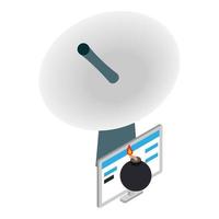 Communication threat icon isometric vector. Bomb on computer monitor and antenna vector