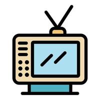 vector de contorno de color de icono de televisor antiguo