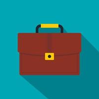 Brown business briefcase icon, flat style vector