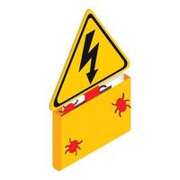 Threat detected icon isometric vector. Bug attack on document high voltage sign vector