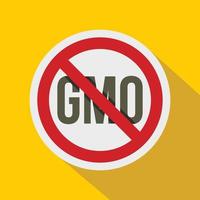 Stop GMO, red prohibition sign icon, flat style vector