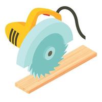 Woodworking tool icon isometric vector. Electric circular saw and wooden plank vector