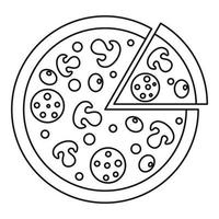 Delicious pizza with mushrooms, salami olives icon vector