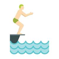 Man standing on springboard preparing to dive icon vector