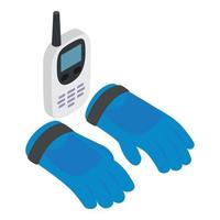 Tourist equipment icon isometric vector. Modern walkie talkie and hiking glove vector