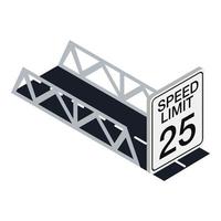 Speed limit icon isometric vector. Road bridge and restrictive road sign vector