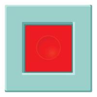 Red square button icon, cartoon style vector