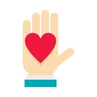 Hand with heart icon, flat style vector