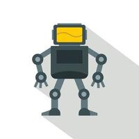 Grey robot with monitor head icon, flat style vector