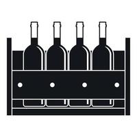 Four bottles of wine in a wooden box icon vector