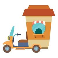moto de carrito de comida rápida con icono de taza de café vector