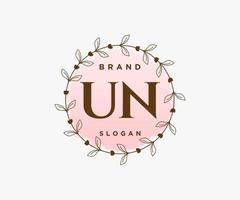 Initial UN feminine logo. Usable for Nature, Salon, Spa, Cosmetic and Beauty Logos. Flat Vector Logo Design Template Element.