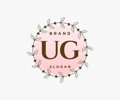 Initial UG feminine logo. Usable for Nature, Salon, Spa, Cosmetic and Beauty Logos. Flat Vector Logo Design Template Element.