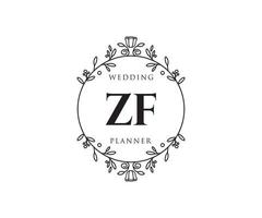 ZF Initials letter Wedding monogram logos collection, hand drawn modern minimalistic and floral templates for Invitation cards, Save the Date, elegant identity for restaurant, boutique, cafe in vector