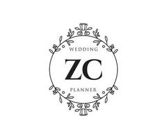 ZC Initials letter Wedding monogram logos collection, hand drawn modern minimalistic and floral templates for Invitation cards, Save the Date, elegant identity for restaurant, boutique, cafe in vector
