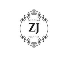 ZJ Initials letter Wedding monogram logos collection, hand drawn modern minimalistic and floral templates for Invitation cards, Save the Date, elegant identity for restaurant, boutique, cafe in vector