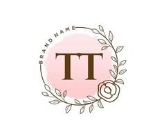 Initial TT feminine logo. Usable for Nature, Salon, Spa, Cosmetic and Beauty Logos. Flat Vector Logo Design Template Element.