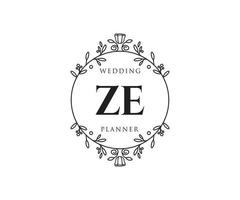 colección de logotipos de monograma de boda con letras iniciales ze, plantillas florales y minimalistas modernas dibujadas a mano para tarjetas de invitación, guardar la fecha, identidad elegante para restaurante, boutique, café en vector