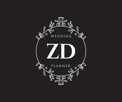 colección de logotipos de monograma de boda con letras iniciales zd, plantillas florales y minimalistas modernas dibujadas a mano para tarjetas de invitación, guardar la fecha, identidad elegante para restaurante, boutique, café en vector