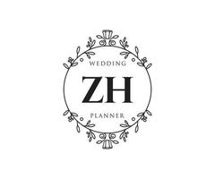 ZH Initials letter Wedding monogram logos collection, hand drawn modern minimalistic and floral templates for Invitation cards, Save the Date, elegant identity for restaurant, boutique, cafe in vector