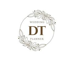 colección de logotipos de monograma de boda con letras iniciales dt, plantillas florales y minimalistas modernas dibujadas a mano para tarjetas de invitación, guardar la fecha, identidad elegante para restaurante, boutique, café en vector