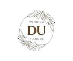 DU Initials letter Wedding monogram logos collection, hand drawn modern minimalistic and floral templates for Invitation cards, Save the Date, elegant identity for restaurant, boutique, cafe in vector