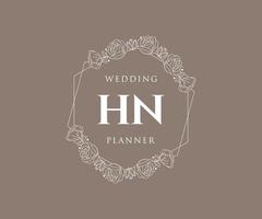 colección de logotipos de monograma de boda con letras iniciales hn, plantillas florales y minimalistas modernas dibujadas a mano para tarjetas de invitación, guardar la fecha, identidad elegante para restaurante, boutique, café en vector