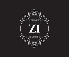 colección de logotipos de monograma de boda con letras iniciales zi, plantillas florales y minimalistas modernas dibujadas a mano para tarjetas de invitación, guardar la fecha, identidad elegante para restaurante, boutique, café en vector