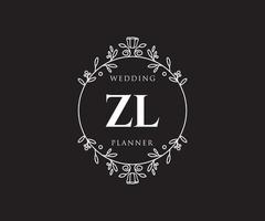 colección de logotipos de monograma de boda con letras iniciales zl, plantillas florales y minimalistas modernas dibujadas a mano para tarjetas de invitación, guardar la fecha, identidad elegante para restaurante, boutique, café en vector