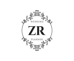 ZR Initials letter Wedding monogram logos collection, hand drawn modern minimalistic and floral templates for Invitation cards, Save the Date, elegant identity for restaurant, boutique, cafe in vector