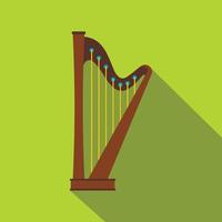Wooden harp icon, flat style