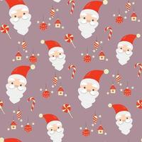 Seamless Christmas pattern with cartoon Santa and lollipops on a pink background. Wrapping paper design. vector