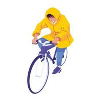 illustration of Indonesian high school students going home when it rains and cycling vector