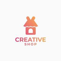 logotipo de tienda creativa, diseño de logotipo de trato, concepto de diseño de comercio, logotipo de casa, logotipo de casa, diseño de tienda de amor vector