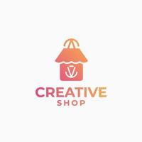 logotipo de tienda creativa, diseño de logotipo de trato, concepto de diseño de comercio, logotipo de casa, logotipo de casa, diseño de tienda de amor vector