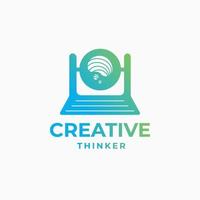 logotipo de pensador creativo, logotipo de cerebro, diseño inteligente, cerebro futurista, diseño de creatividad cerebral vector