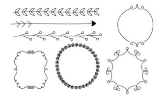 Retro line drawing frames, ribbons, florals,decorations and plants vector