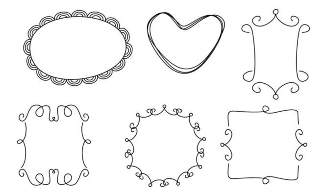 Retro line drawing frames, ribbons, florals,decorations and plants