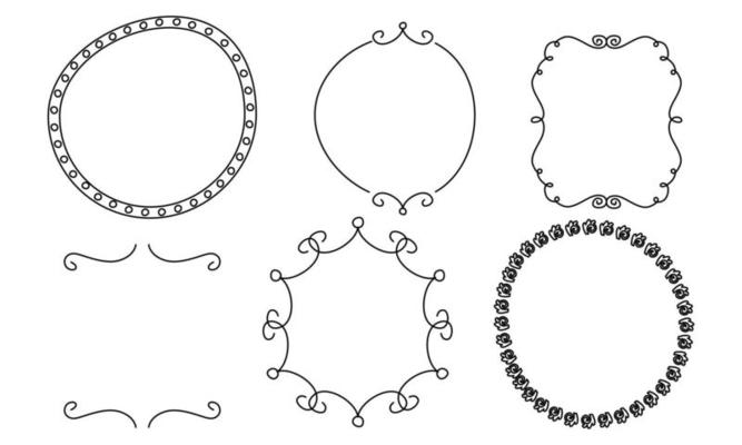 Retro line drawing frames, ribbons, florals,decorations and plants