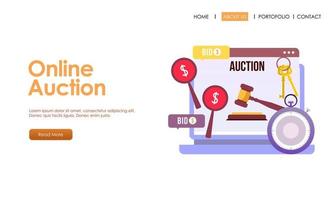 Bid and auction concept design landing page vector