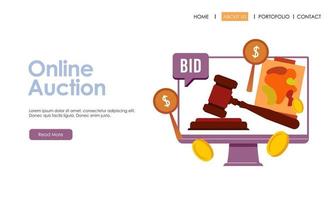 Bid and auction concept design landing page vector